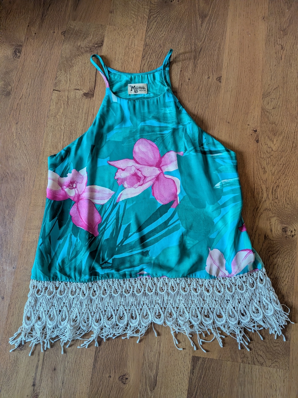 Show Me Your MuMu Teal Floral Fringe Tank Top